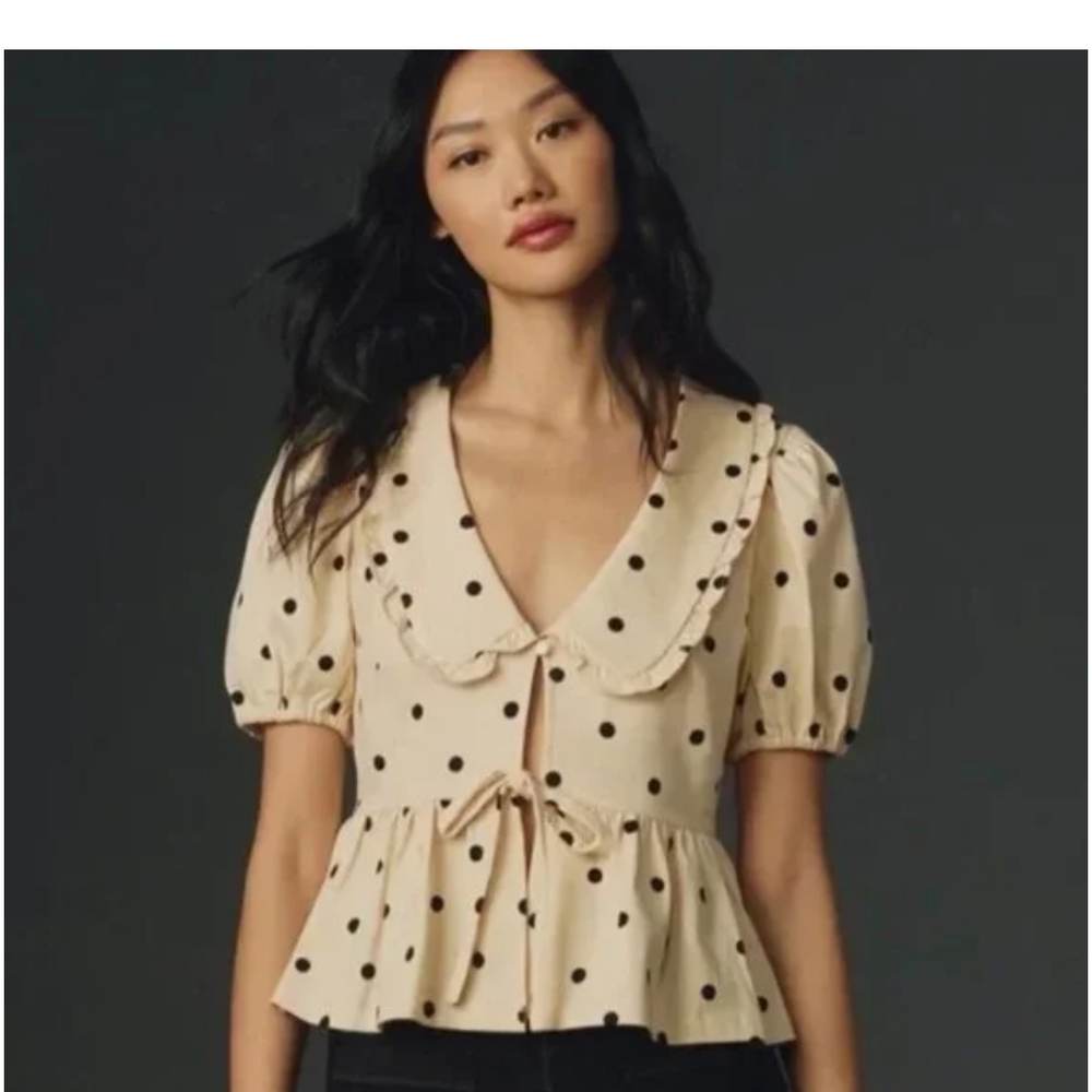 Cream Polka Dot Blouse : Anthropologie - Picture 5 of 12